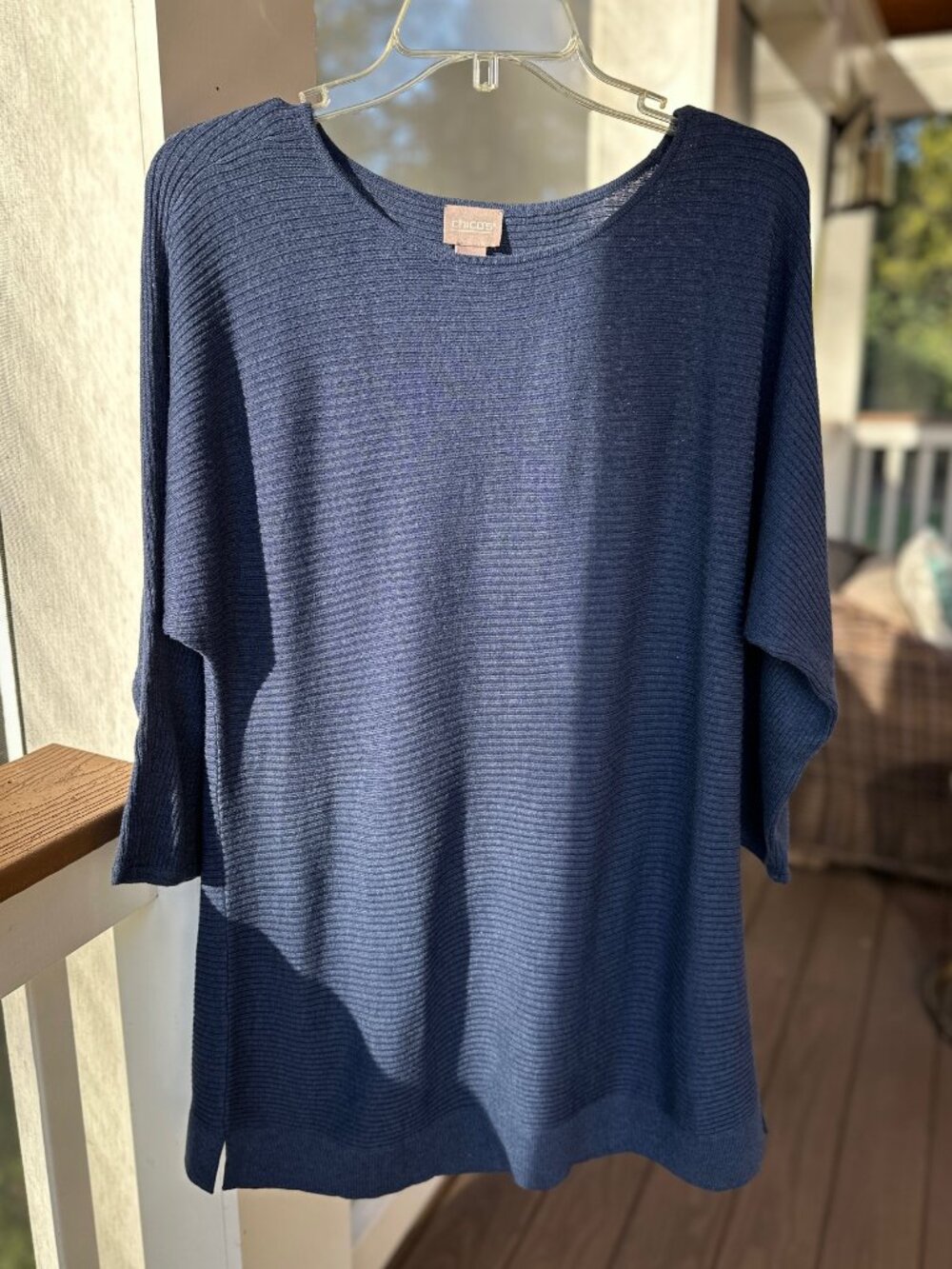 Chico's Touch of Cashmere Ragland Pullover Sweater Ribbed Blue Women Size 2 (L)